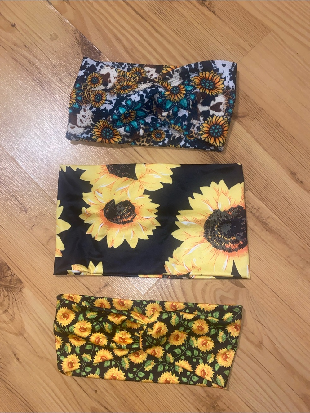 Sunflower Print Headwraps Trio - Yellow & Black